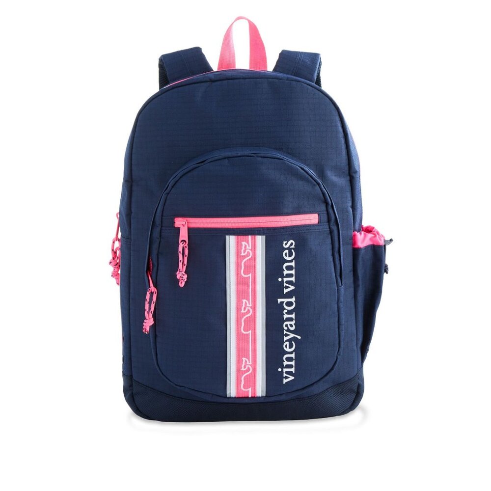 🚌 Vineyard Vines Padded Tech Backpack Navy/Pink White Whale Ribbon